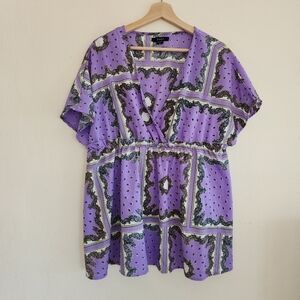 2/$20 Lilac Lavender Paisley Floral Babydoll Blouse XL